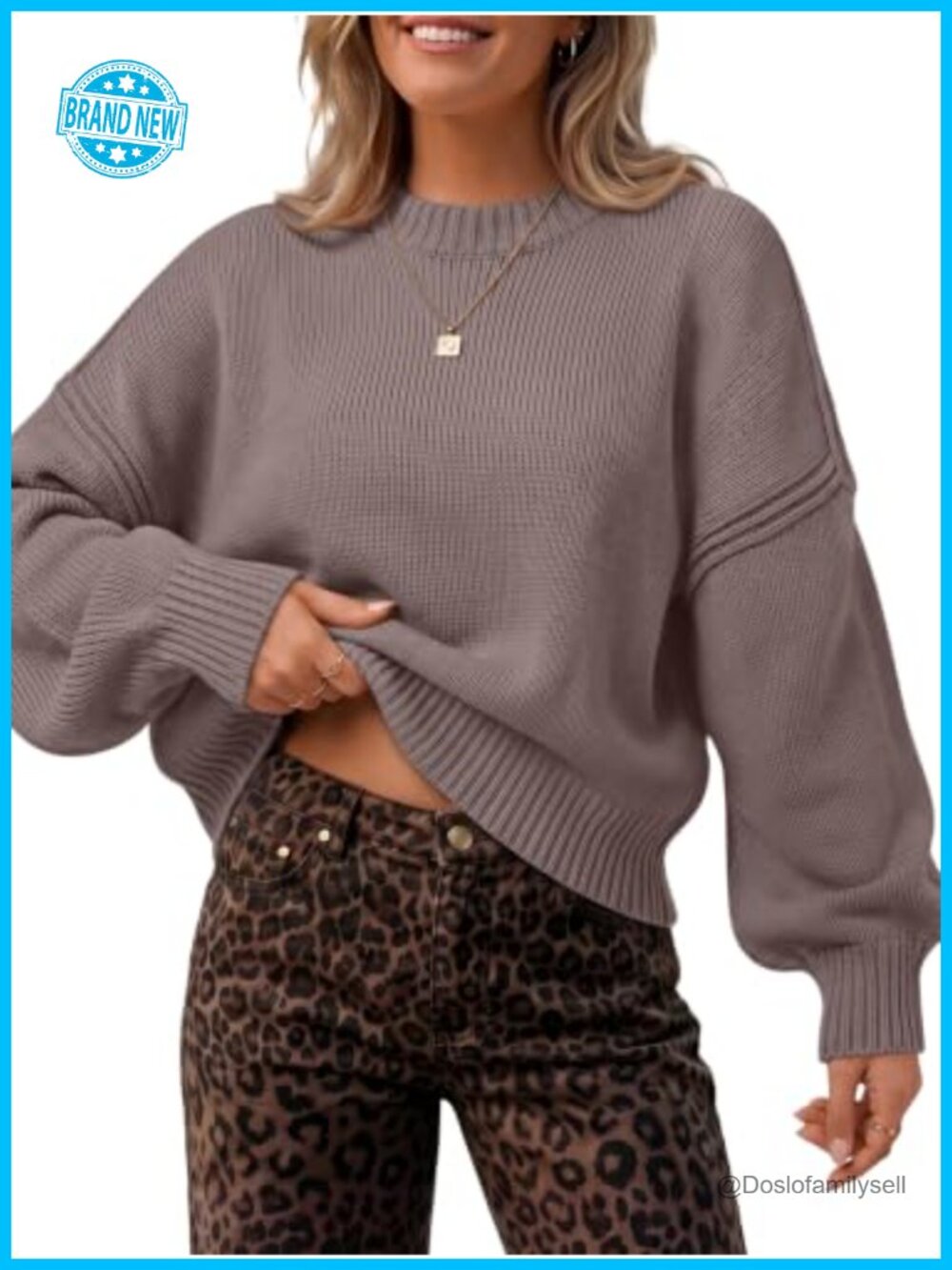 Womens Oversized Cropped Sweater Cotton Blend Ribbed Knit Pullover